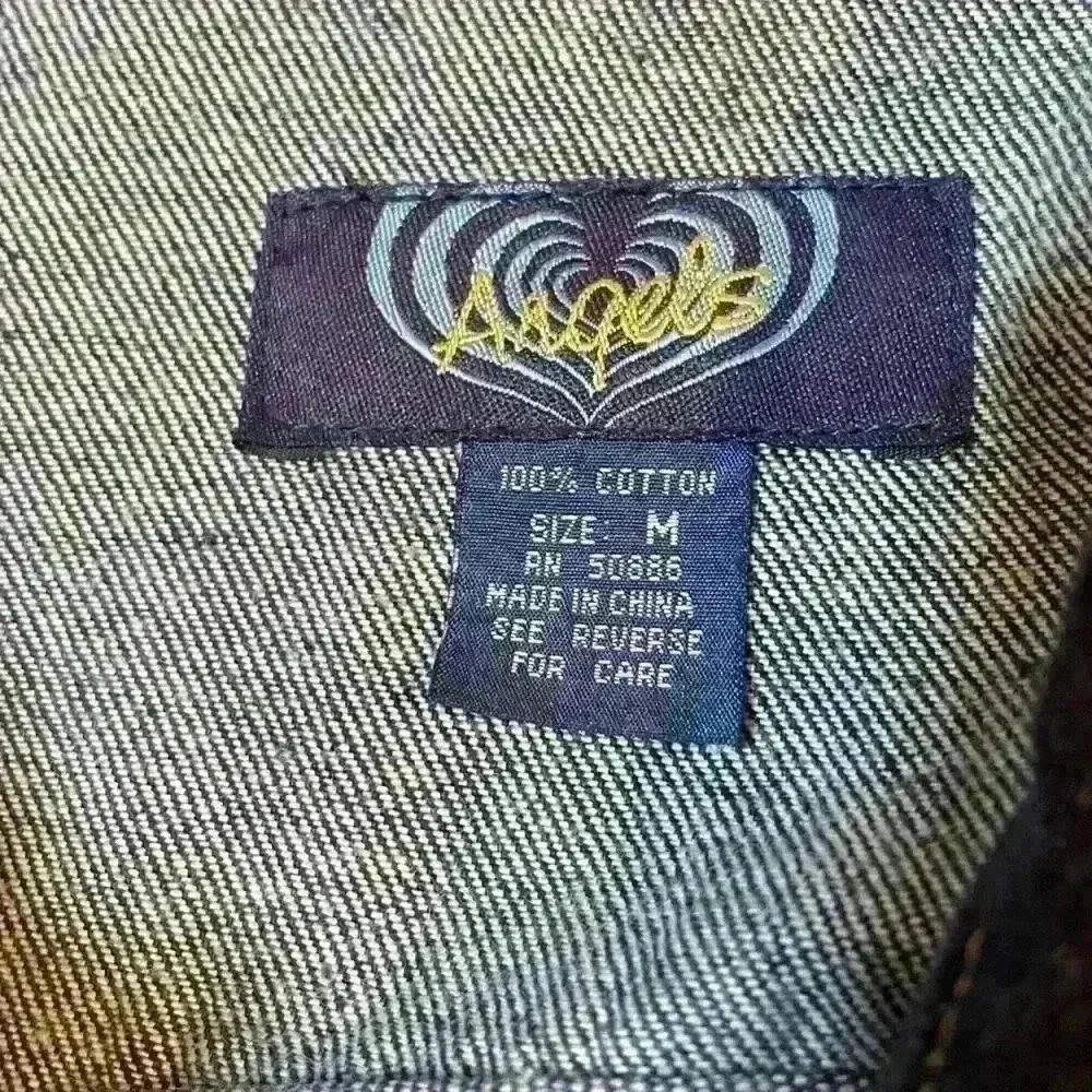 VTG Angels Denim Jean Jacket Blue Cotton Pockets Button Up Juniors Size Medium - Picture 7 of 8